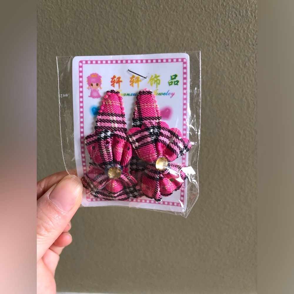 New Y2K girls Pink Plaid Bow Snap Hair Clips accessory